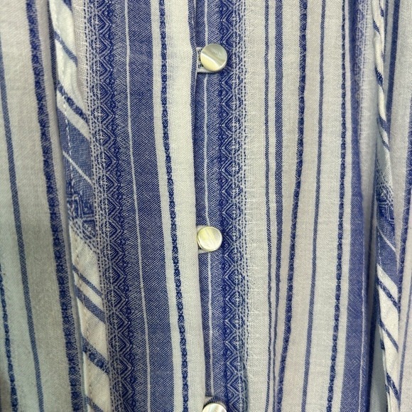 Fate Blue and White Striped Linen Blend Smocked Button Top Long Sleeve Dress S - Picture 5 of 14